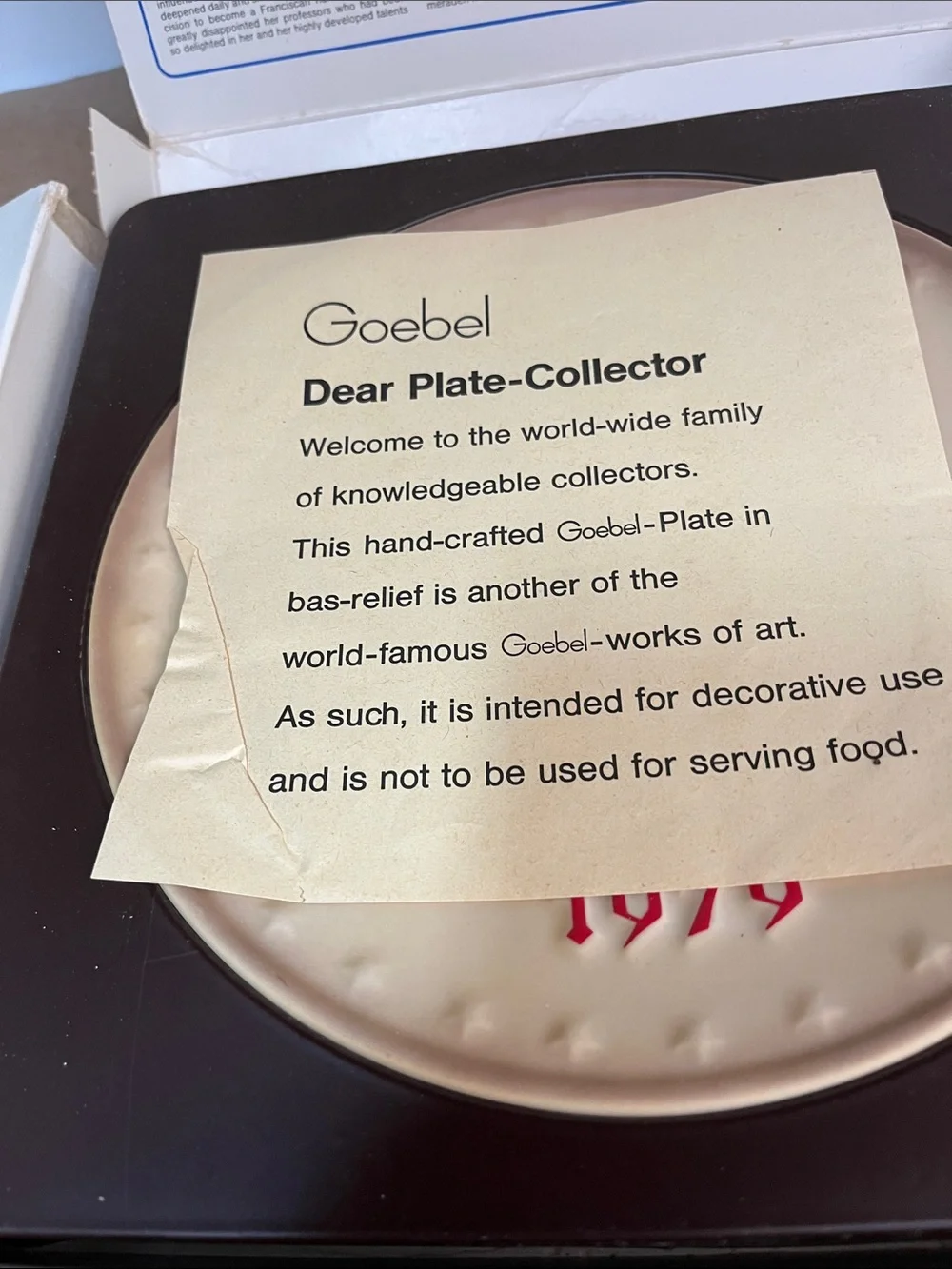Hummel Goebel Decorative Collector Plate in Cream and Red